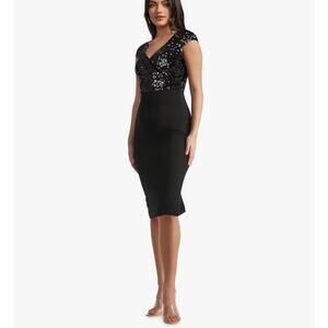 Dress the Population Jaleah Sequin Surplice Cocktail Dress Black Midi